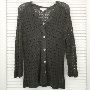 Coldwater Creek Med Crochet Button Cardigan Sweater Pointelle Grannycore Boho